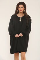 GOLD BUTTON OVERSIZED SCOOBA DRESS (15302467158400)