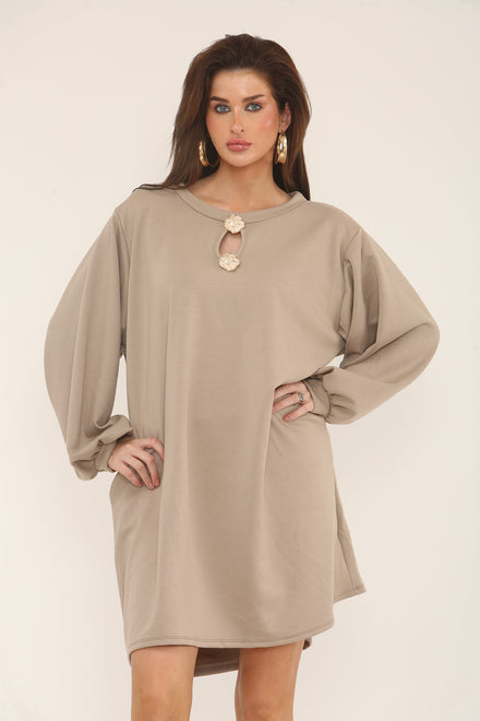 GOLD BUTTON OVERSIZED SCOOBA DRESS (15302461325696)