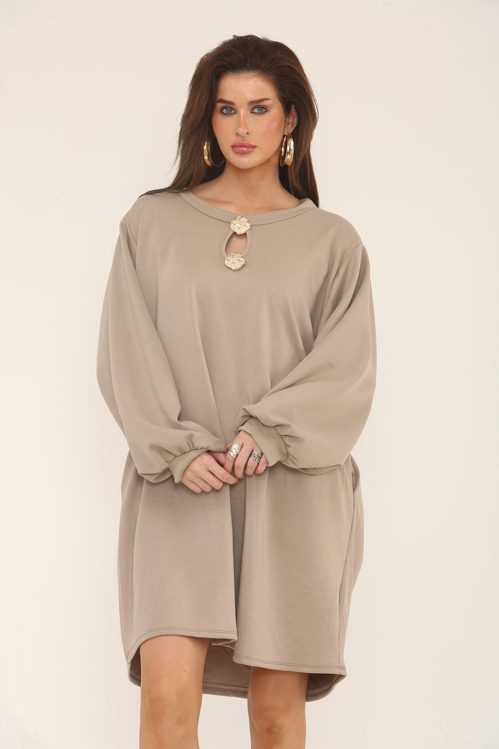 GOLD BUTTON OVERSIZED SCOOBA DRESS (15302461325696)