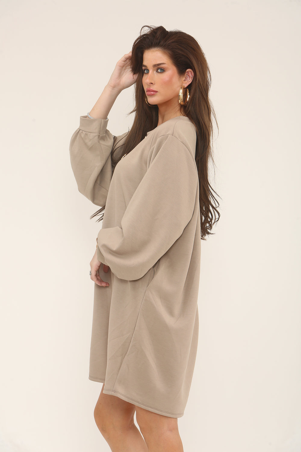 GOLD BUTTON OVERSIZED SCOOBA DRESS (15302461325696)