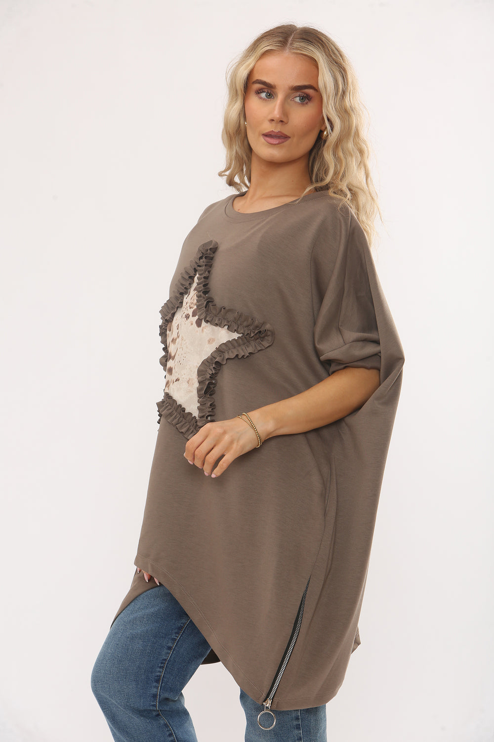 RUFFLE STAR ZIP SWEAT TOP (15347145179520) (15358077960576)
