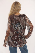 GRAPHIC PRINT TULLE LONG SLEEVE TOP (15347134857600)