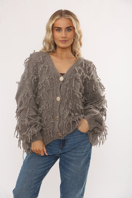 GOLD BUTTON FRINGE CARDIGAN (15343640281472)