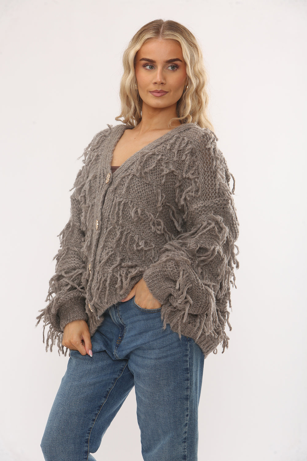 GOLD BUTTON FRINGE CARDIGAN (15343640281472)