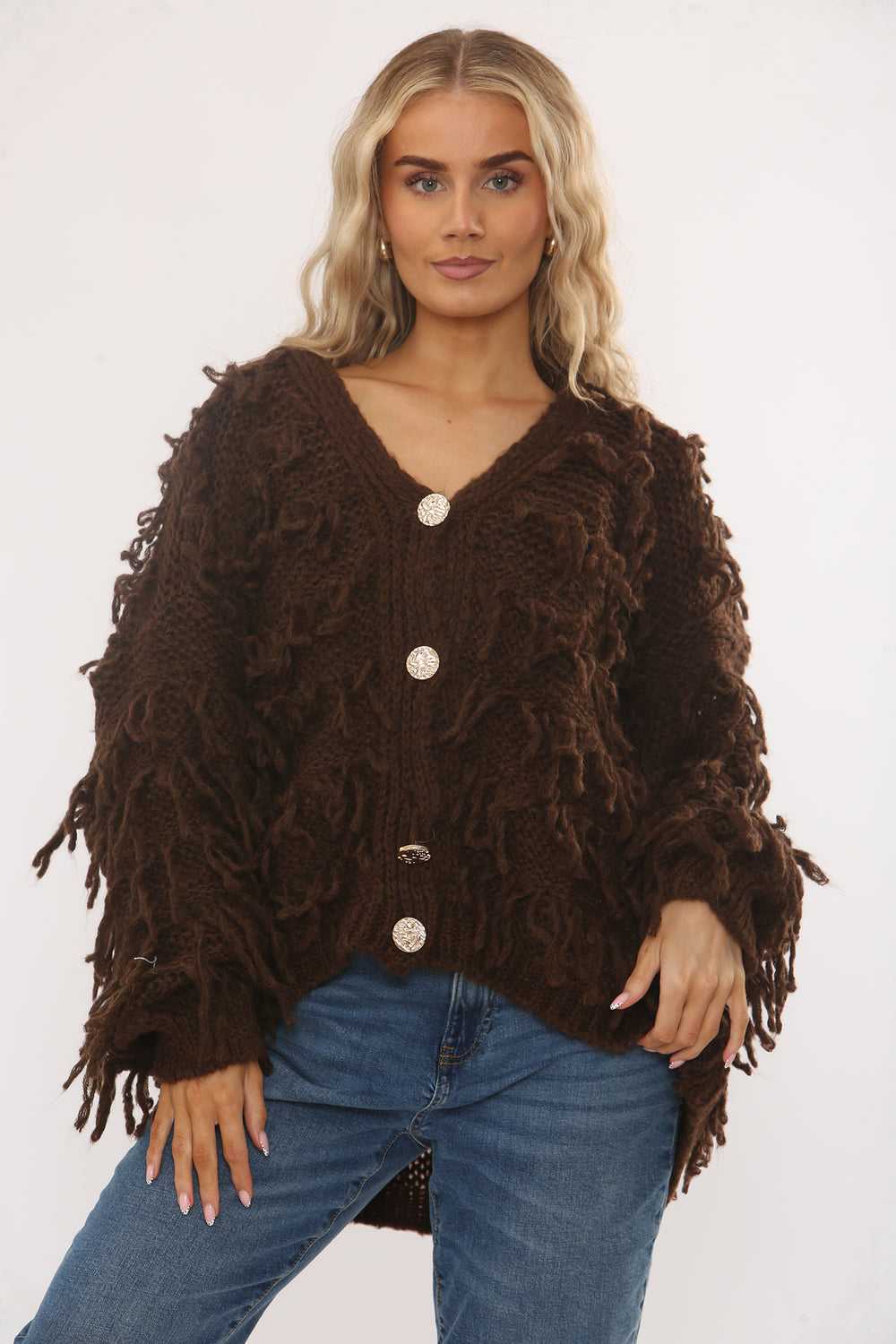 GOLD BUTTON FRINGE CARDIGAN (15343647359360)