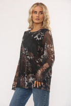 GRAPHIC PRINT TULLE LONG SLEEVE TOP (15347140460928)