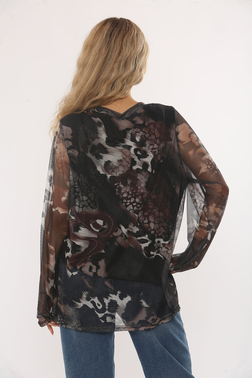 GRAPHIC PRINT TULLE LONG SLEEVE TOP (15347140460928)