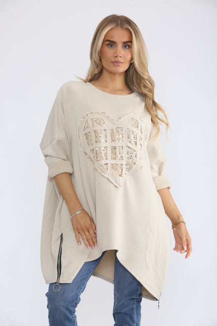 SEQUIN HEART ZIP SWEAT