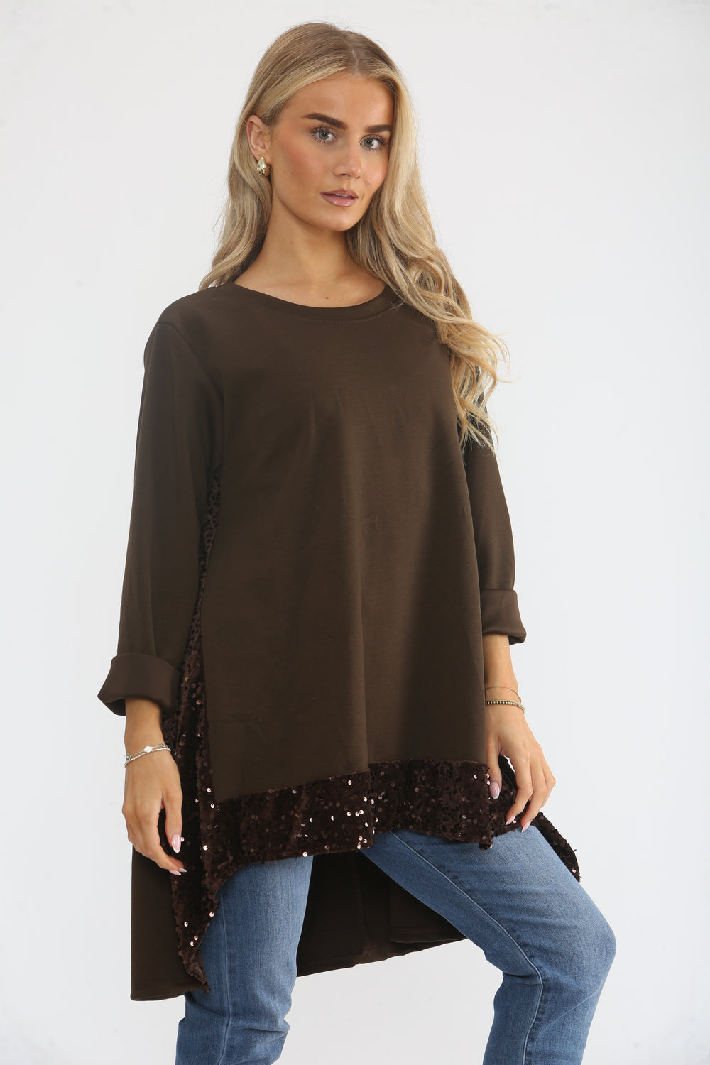 CURVE HEM SEQUIN SWEAT