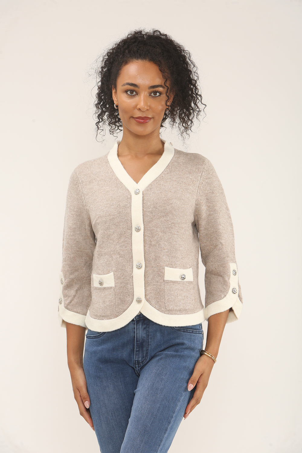 2Tone button detail cardigan (15262318723456) (15278576042368)