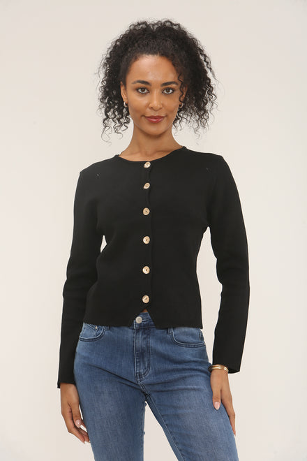 Long Sleeve gold button knitted top (15262349001088) (15311576564096)