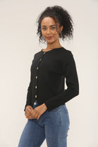 Long Sleeve gold button knitted top (15262349001088) (15311576564096)