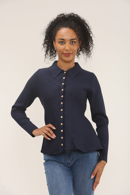 Collar gold button  Knitted top (15262375838080)