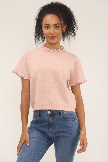 Frill  detail neck & Sleeve Jumper (15262387143040)