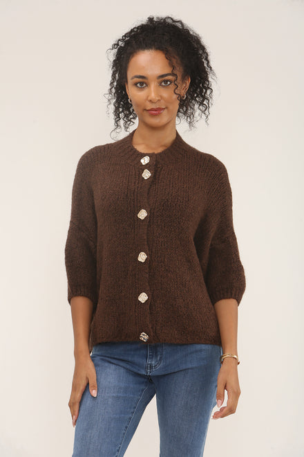 Cap Sleeve knitted button Cardigan (15258637500800) (15300340810112)