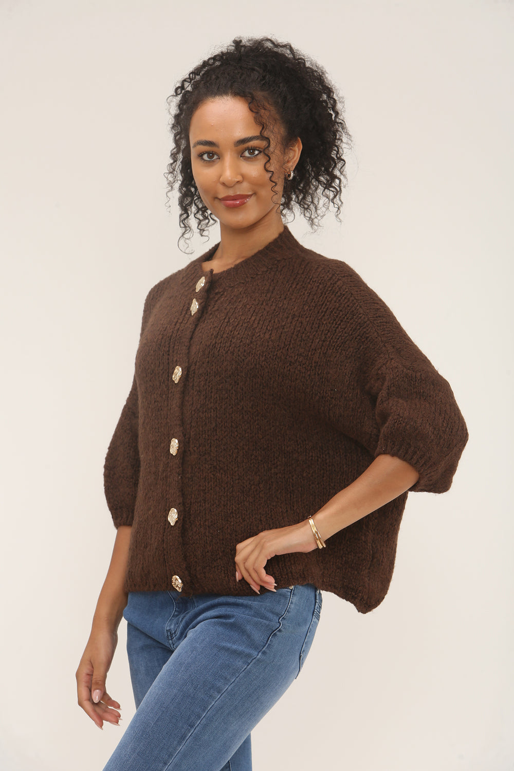 Cap Sleeve knitted button Cardigan (15258637500800) (15300340810112)