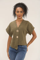 Sun gold button Asymmetric knit top (15262523031936)