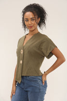 Sun gold button Asymmetric knit top (15262523031936)