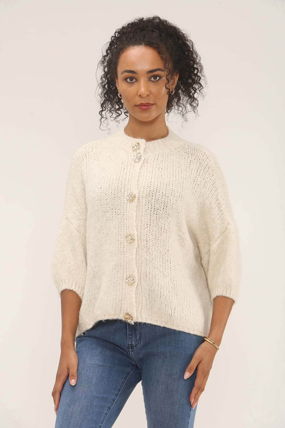 Cap Sleeve knitted button Cardigan (15258645823872)