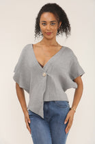 Asymmetric Button knit top (15258659783040)