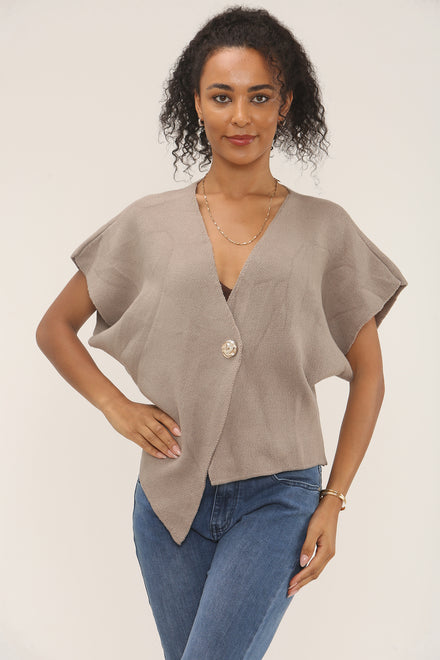 Asymmetric Button knit top (15258651787648)
