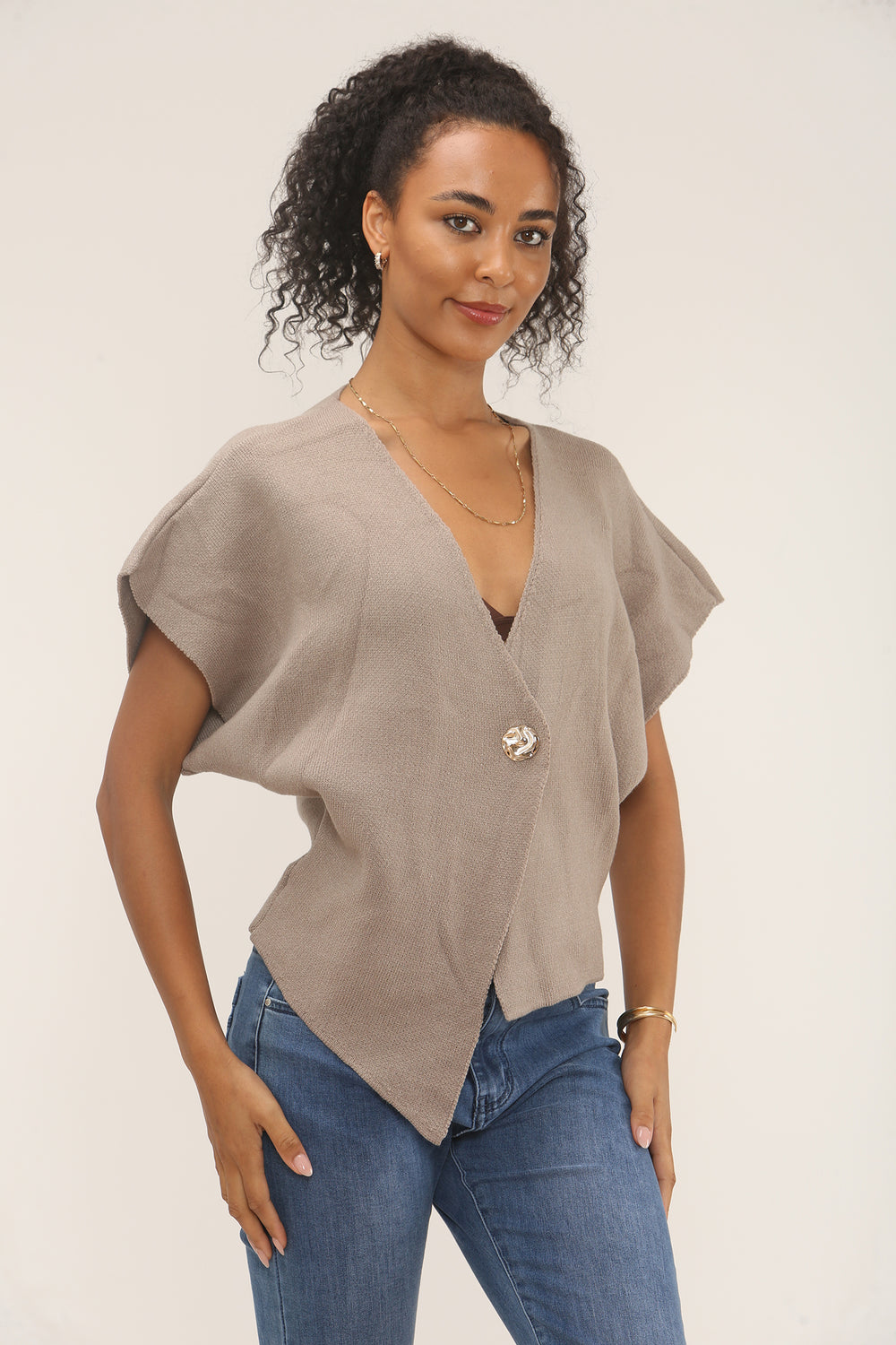 Asymmetric Button knit top (15258651787648)