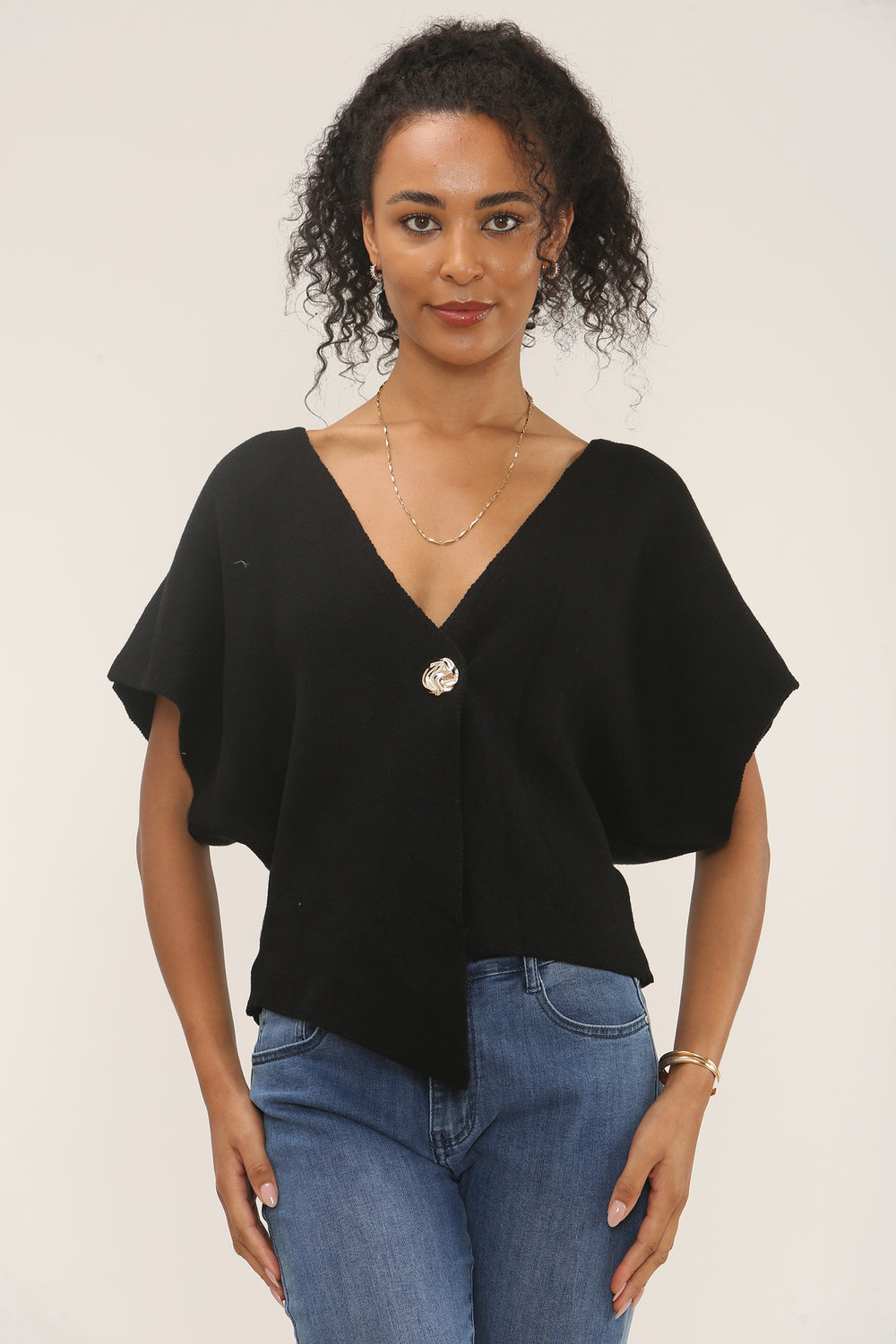 Asymmetric Button knit top (15258660995456)