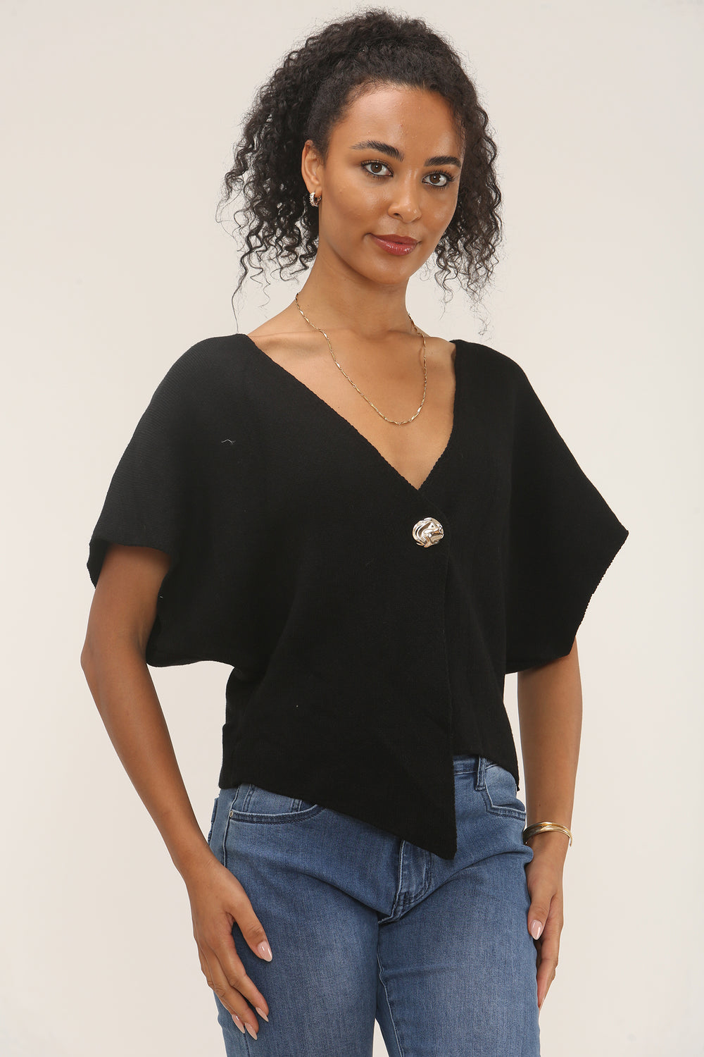 Asymmetric Button knit top (15258660995456)