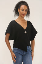 Asymmetric Button knit top (15258660995456)