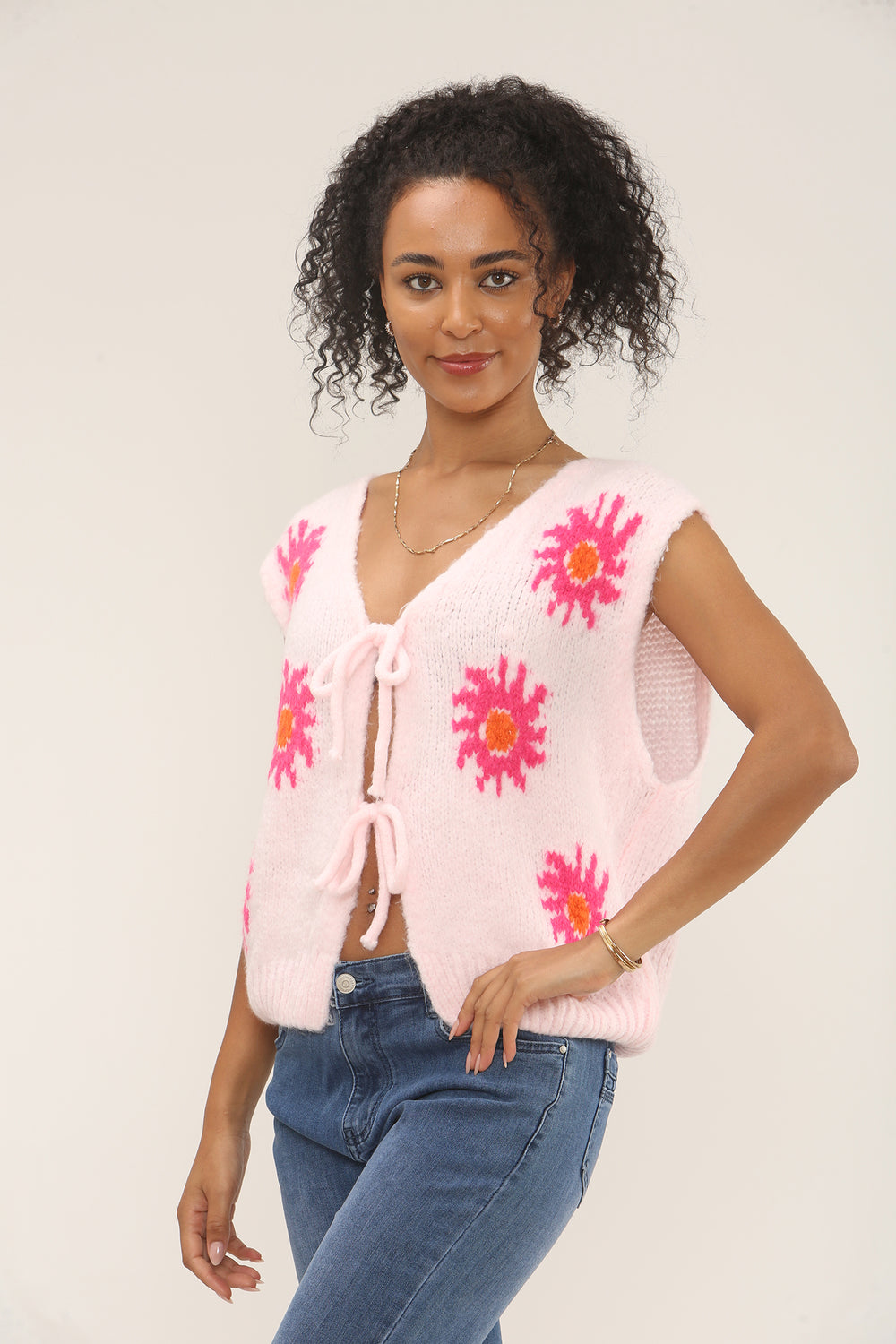 Sun Print bow knitted top (15262799069568)