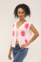 Sun Print bow knitted top (15262799069568)