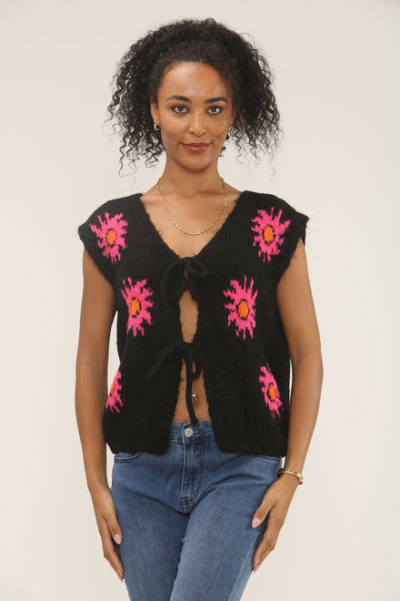 Sun Print bow knitted top (15262791434624)