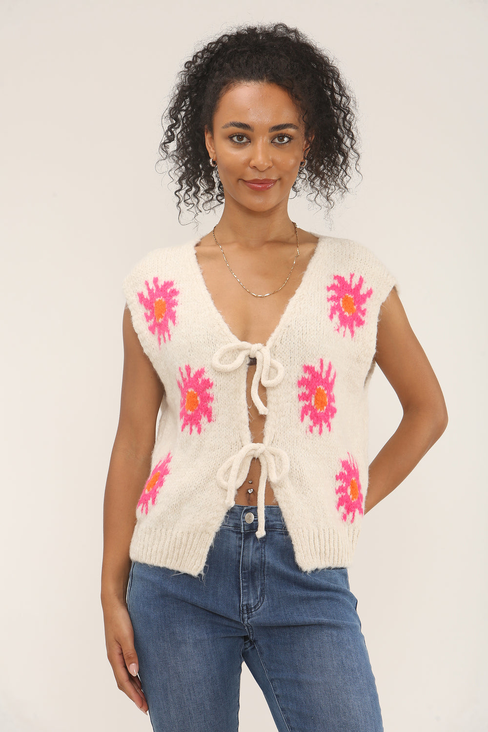 Sun Print bow knitted top (15262788747648)