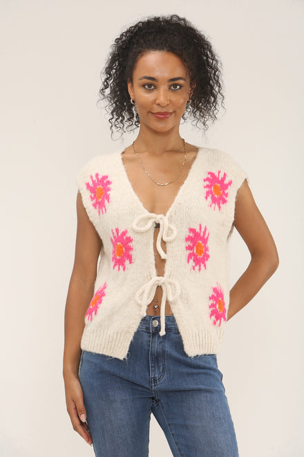 Sun Print bow knitted top (15262788747648)
