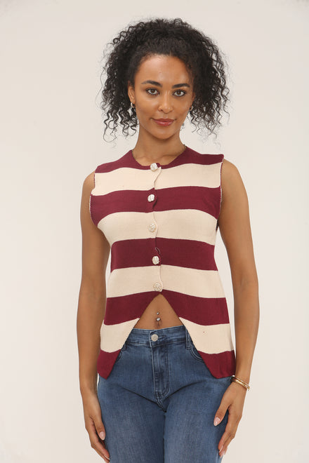 Stripe button knit Vest (15262816240000)