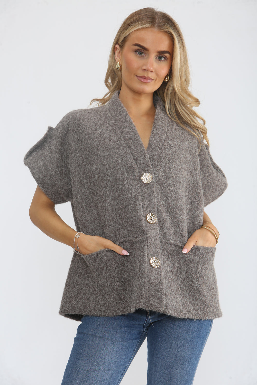 BOUCLE KNIT GOLD BUTTON WAISTCOAT