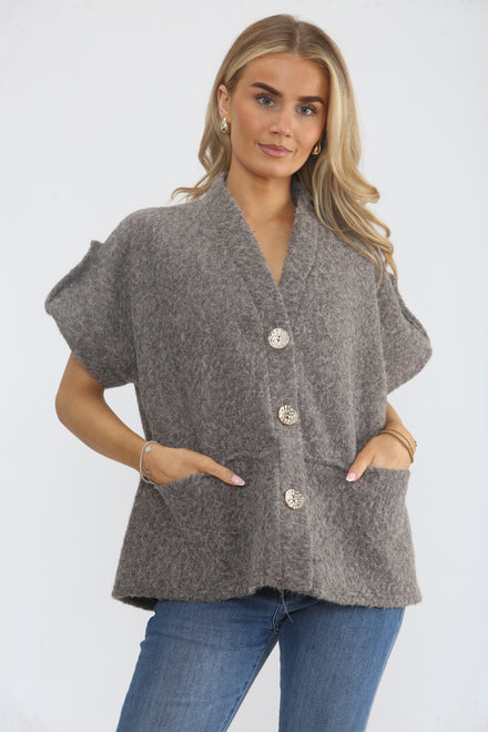 BOUCLE KNIT GOLD BUTTON WAISTCOAT