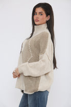 OVERSIZED CHECK HIGH NECK KNIT JUMPER