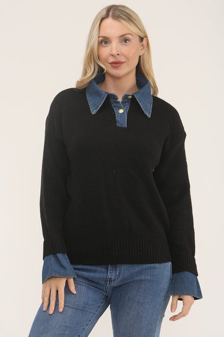 Denim Collar Jumper (15266262188416)