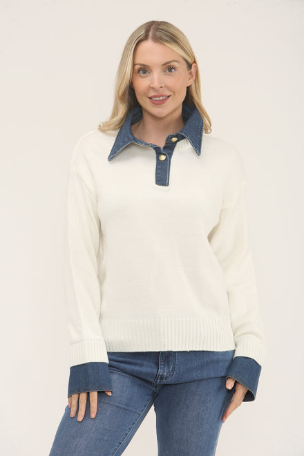 Denim Collar Jumper (15266257043840) (15295748178304)