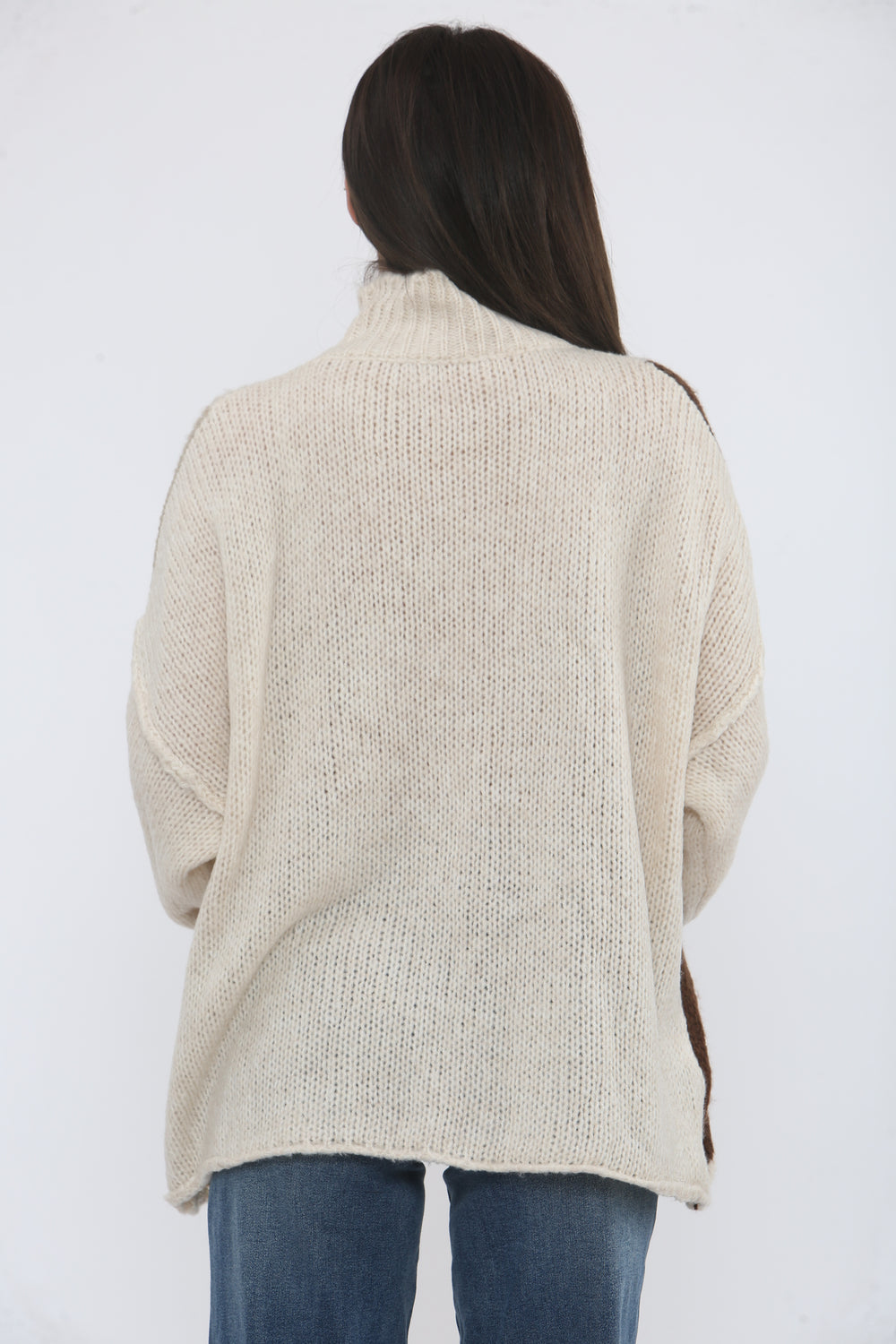 OVERSIZED CHECK HIGH NECK KNIT JUMPER