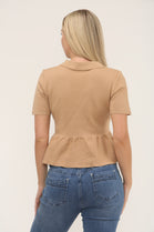 Peplum button detail collar top (15266269266304)