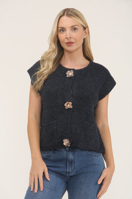 Flower button knit Jumper (15266309210496) (15307899765120)