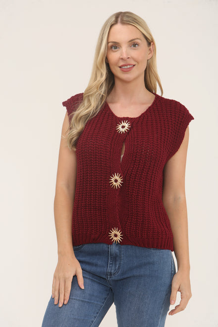 Sun button knit vest (15266365309312)