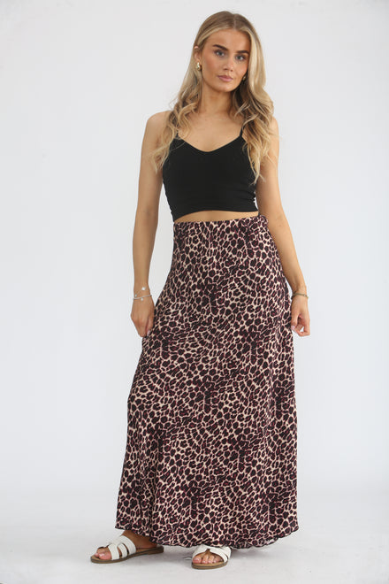 LEOPARD SATIN SKIRT