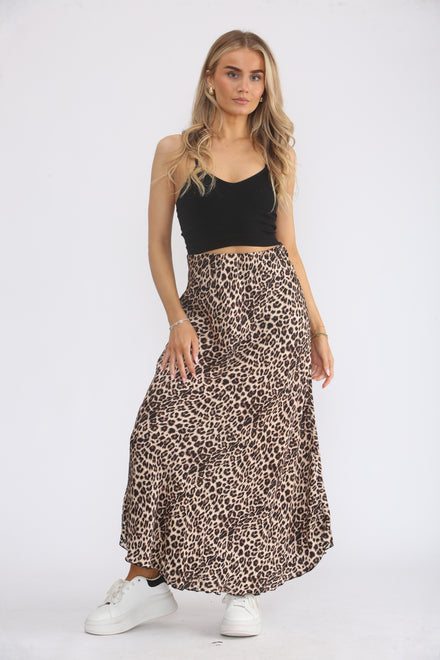 LEOPARD SATIN SKIRT