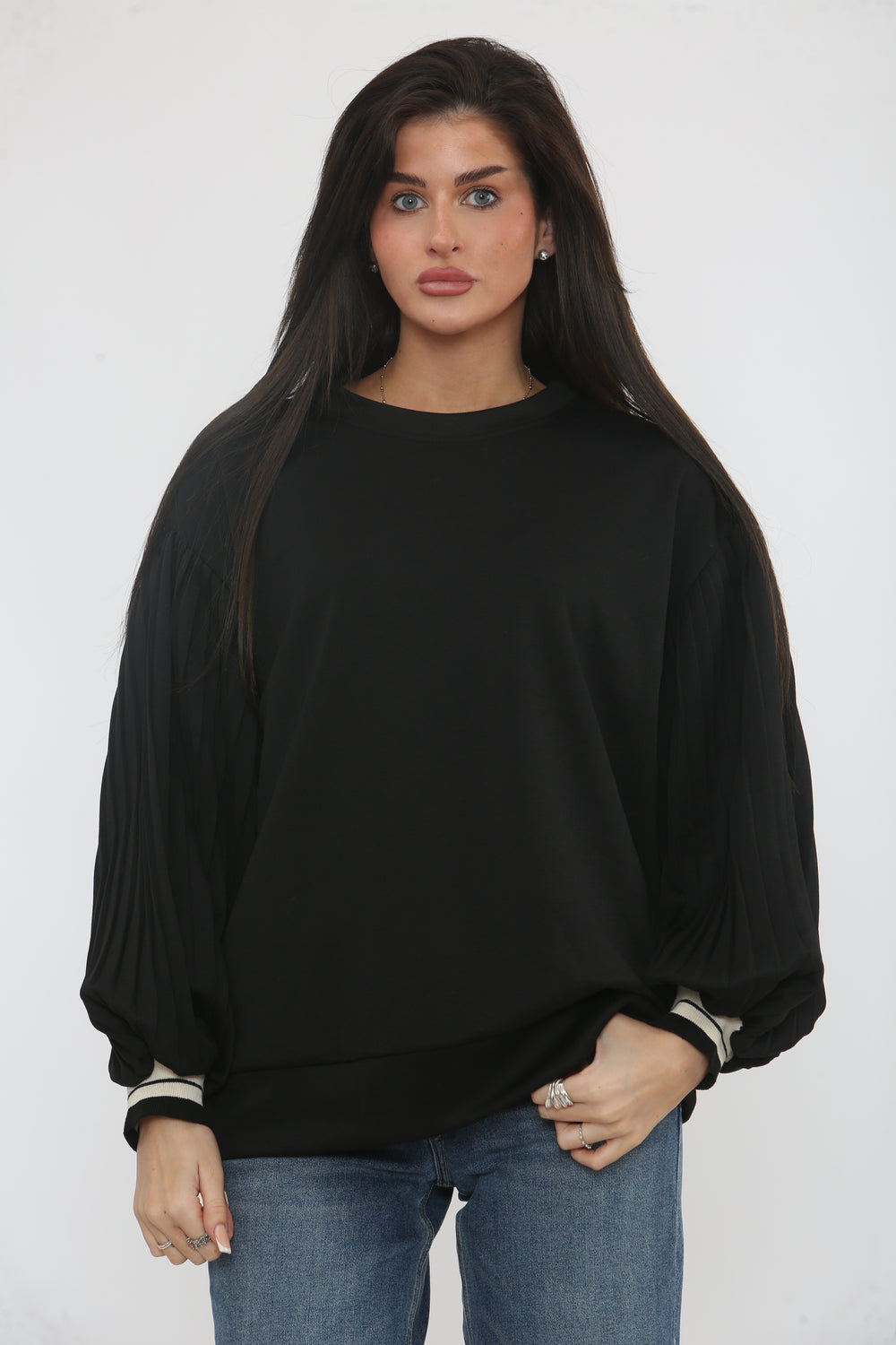 PLEATED BALLOON SLEEVE SWEAT