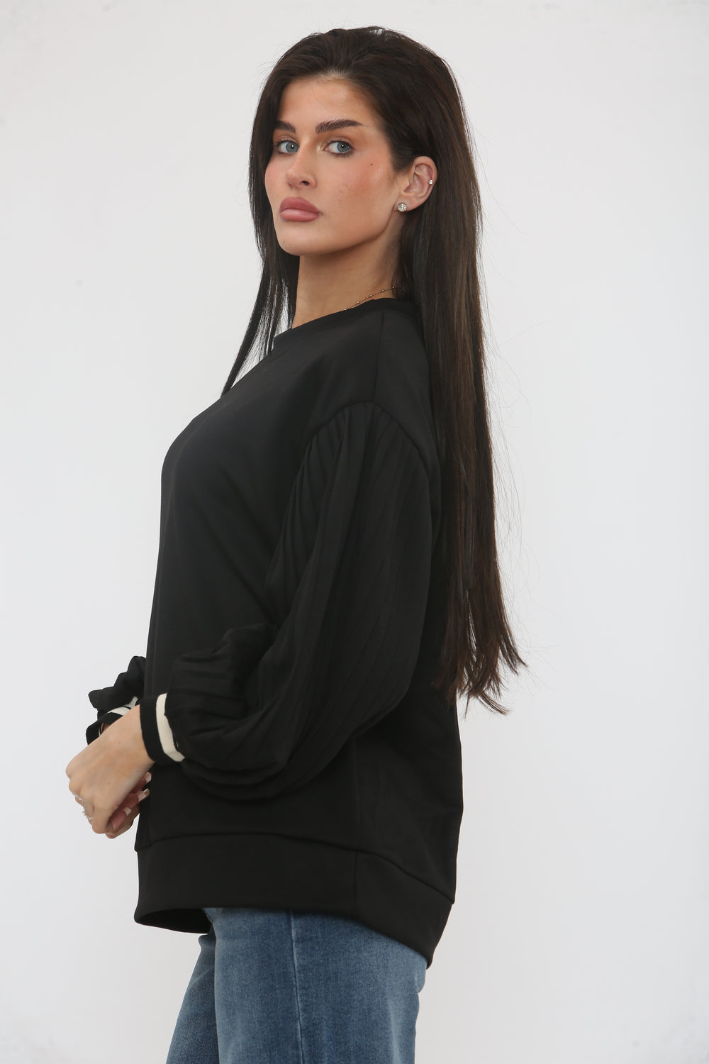 PLEATED BALLOON SLEEVE SWEAT