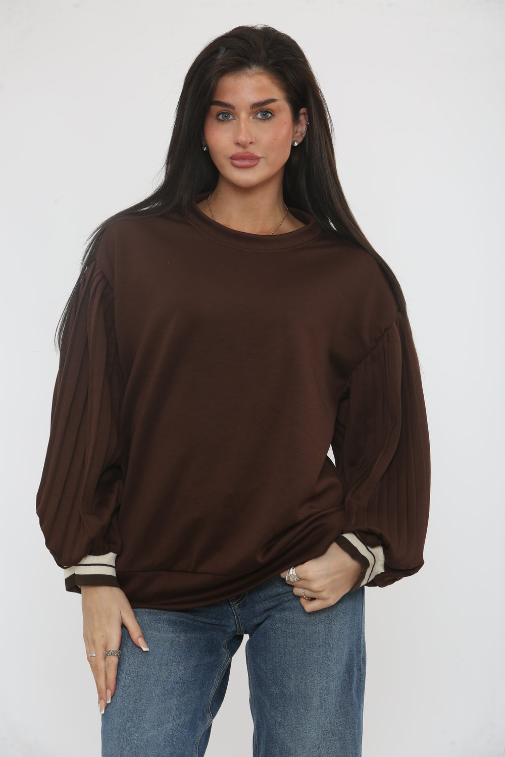 PLEATED BALLOON SLEEVE SWEAT