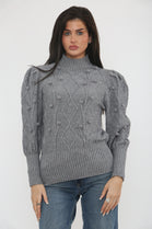 CABLE KNIT PUFF SLEEVE JUMPER